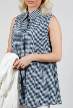 Amici Tops^Sleeveless Shirt in Checker Blue