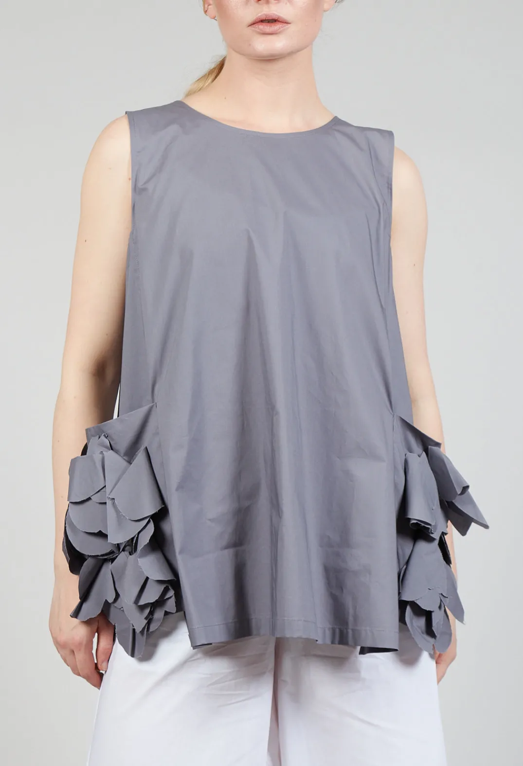 Mei Meij Tops^Sleeveless Top with Side Frill Feature in Grey Purple