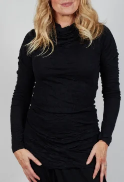 Rundholz Mainline Tops^Slim Roll Neck Crinkle Top in Black