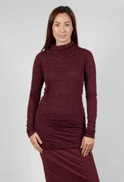 Rundholz Mainline Tops^Slim Roll Neck Crinkle Top in Merlot