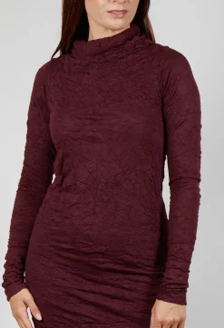 Rundholz Mainline Tops^Slim Roll Neck Crinkle Top in Merlot
