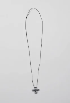 Pluslavie Necklaces^Small Beaded Cross Necklace in Silver