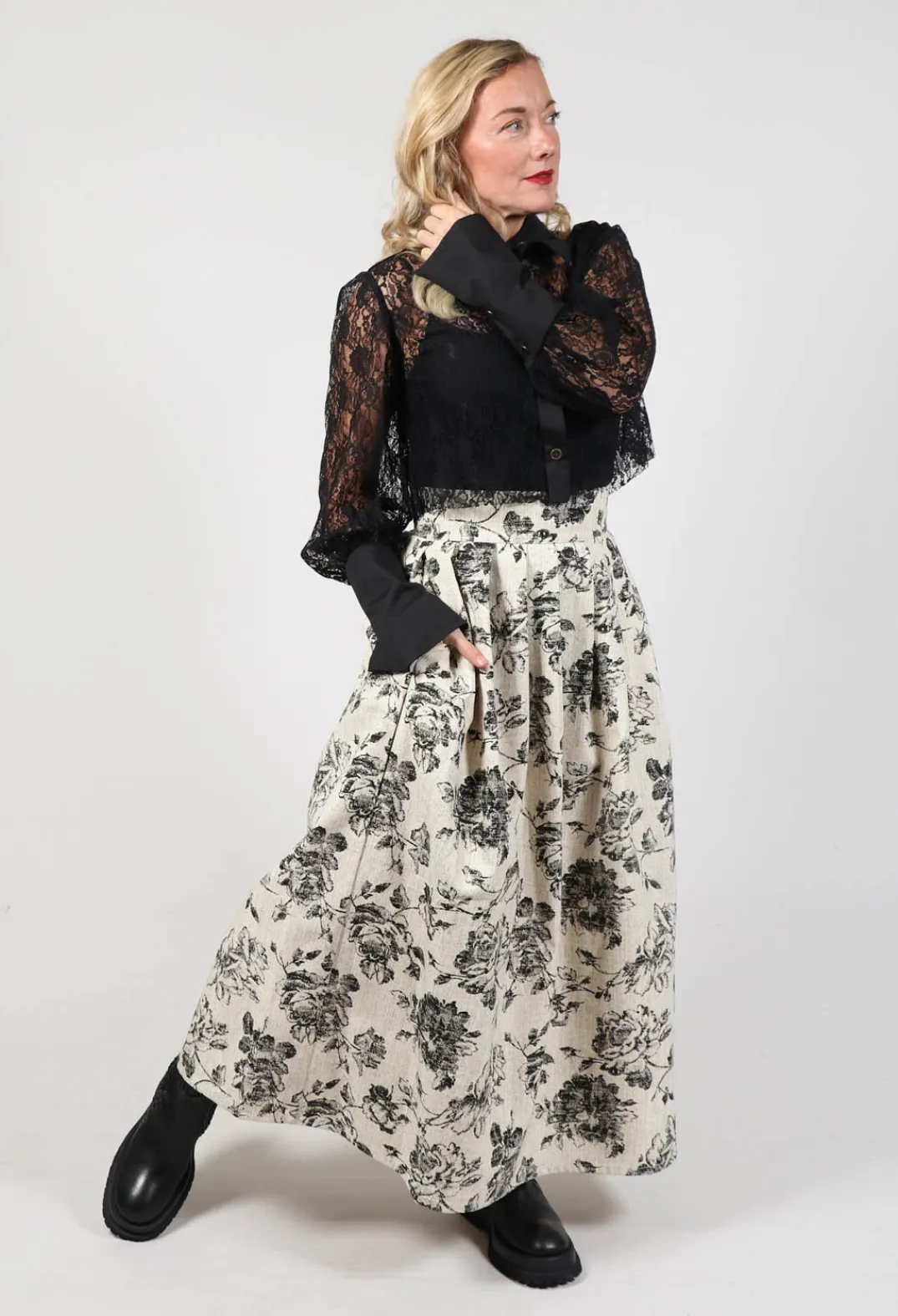Another Archive Skirts^Soft Black Flower Pleated Skirt