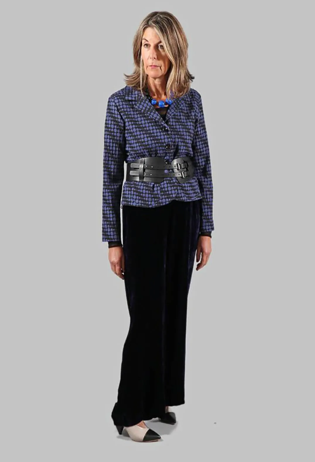 Out of Xile Jackets^Spotty Jacquard Short Jacket with Button Front in Blueberry