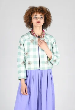 Traces of Me Jackets^Square Flower Chess Bolero in Blue Jade