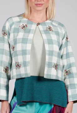 Traces of Me Jackets^Square Flower Chess Bolero in Blue Jade