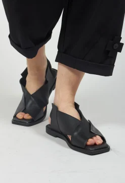 Papucei Flats^Square Toe Seamus Flat in Black and Silver