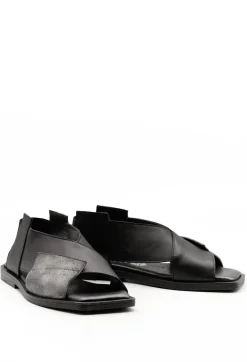 Papucei Flats^Square Toe Seamus Flat in Black and Silver
