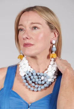 Angela Caputi Earrings^Star Flower Eardrops with Part in Yellow