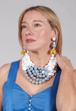 Angela Caputi Earrings^Star Flower Eardrops with Part in Yellow