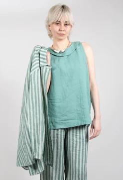 Thing Tops^Stitch Detail Linen Vest Top in Teal