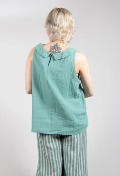 Thing Tops^Stitch Detail Linen Vest Top in Teal