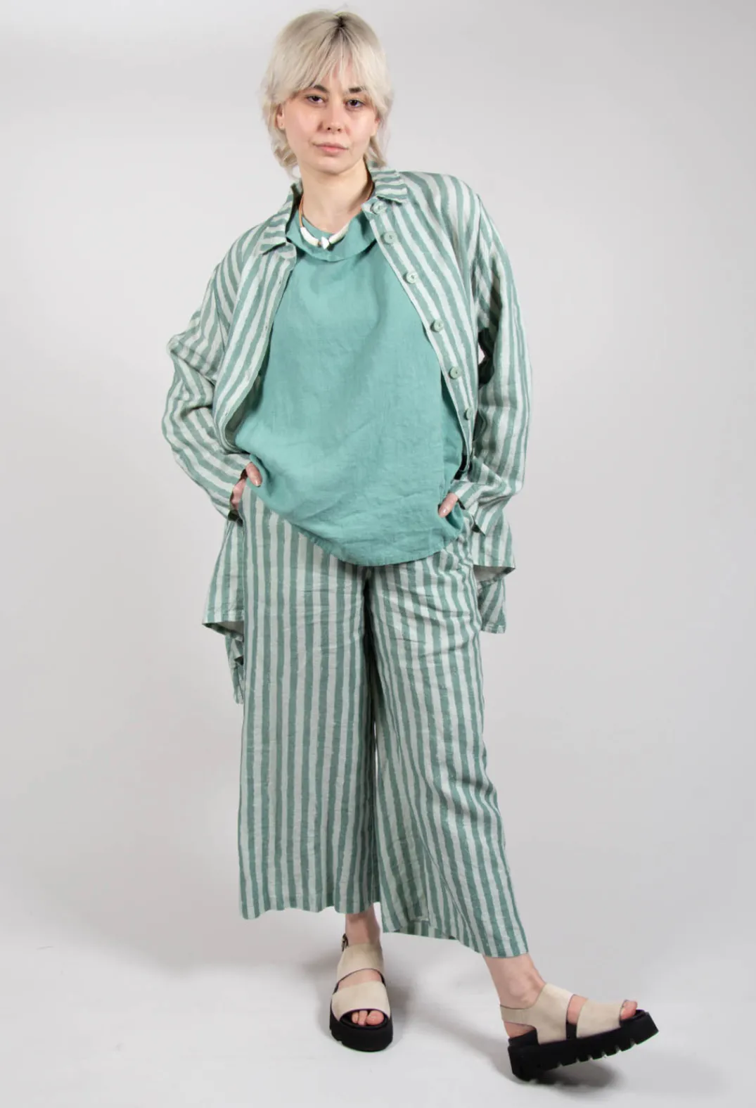 Thing Tops^Stitch Detail Linen Vest Top in Teal