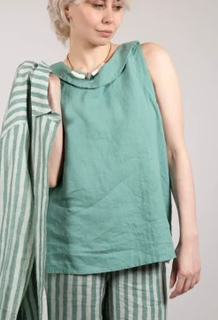Thing Tops^Stitch Detail Linen Vest Top in Teal