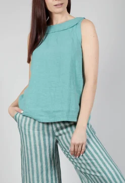 Thing Tops^Stitch Detail Linen Vest Top in Teal