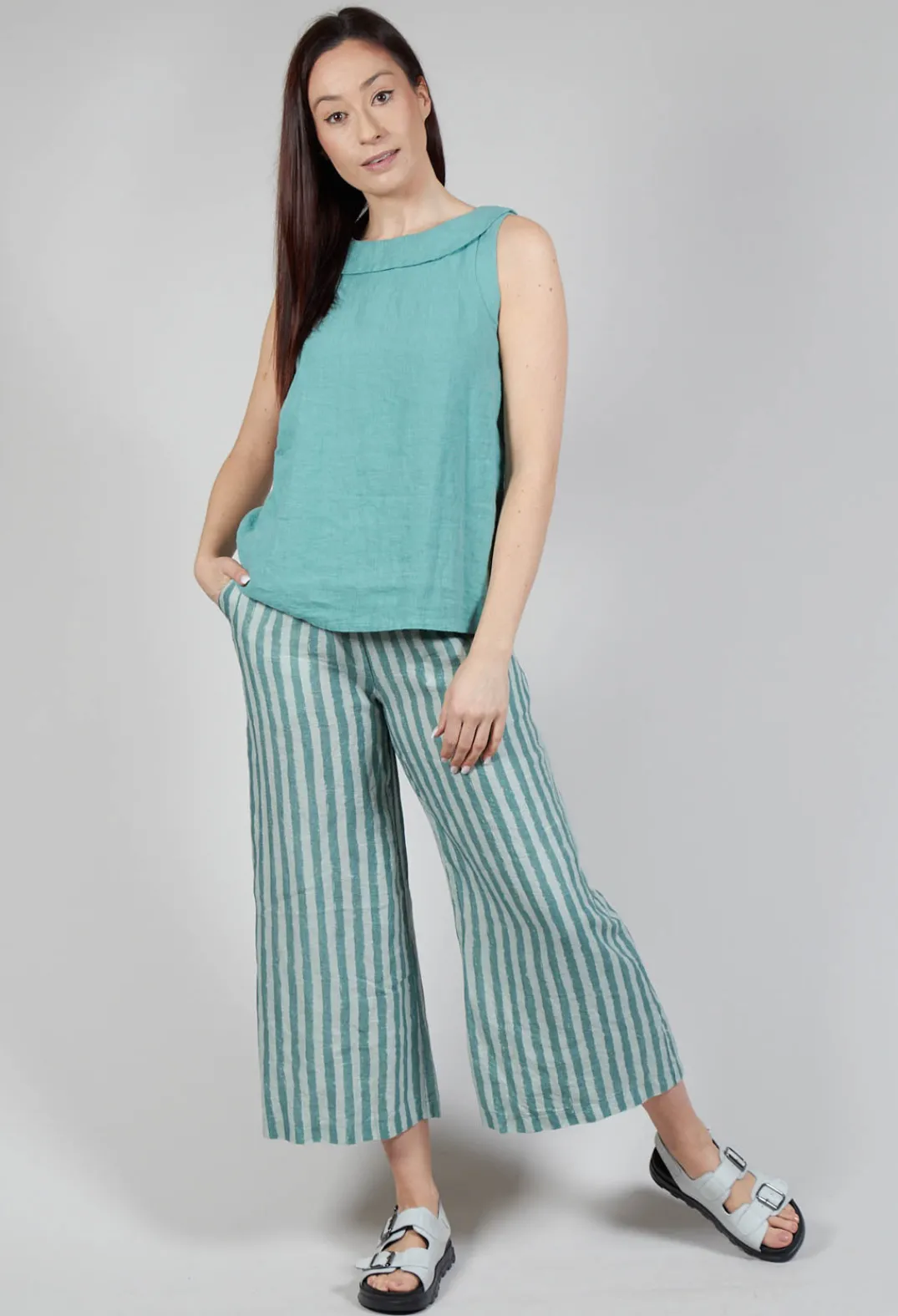 Thing Tops^Stitch Detail Linen Vest Top in Teal