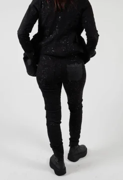 Pal Offner Trousers^Straight Leg Stretch Denim Trousers in Black with Latex Detail Finish