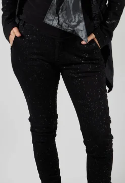Pal Offner Trousers^Straight Leg Stretch Denim Trousers in Black with Latex Detail Finish