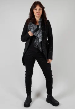 Pal Offner Trousers^Straight Leg Stretch Denim Trousers in Black with Latex Detail Finish