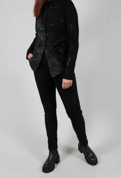 Pal Offner Trousers^Straight Leg Stretch Denim Trousers in Black with Latex Detail Finish