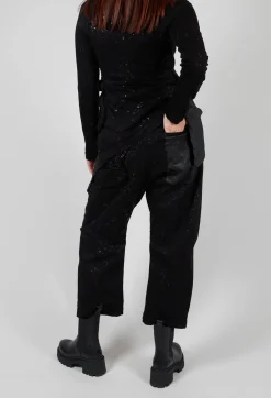 Pal Offner Trousers^Stretch Denim Balloon Trousers in Black with Latex Finish