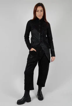 Pal Offner Trousers^Stretch Denim Balloon Trousers in Black with Latex Finish