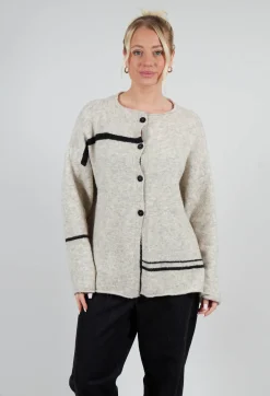 Operificio Neirami Cardigans^Stripe Cardigan in Panna and Rig Nera