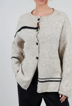 Operificio Neirami Cardigans^Stripe Cardigan in Panna and Rig Nera
