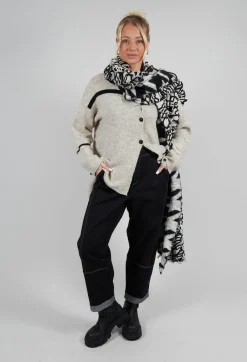 Operificio Neirami Cardigans^Stripe Cardigan in Panna and Rig Nera