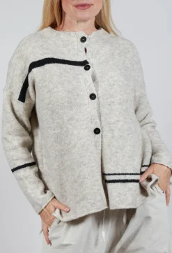 Operificio Neirami Cardigans^Stripe Cardigan in Panna and Rig Nera