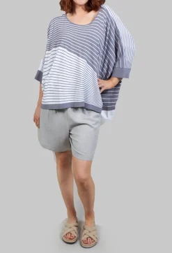 Nijii Jumpers^Striped Batwing Jumper in Grey and White