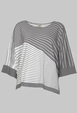 Nijii Jumpers^Striped Batwing Jumper in Grey and White