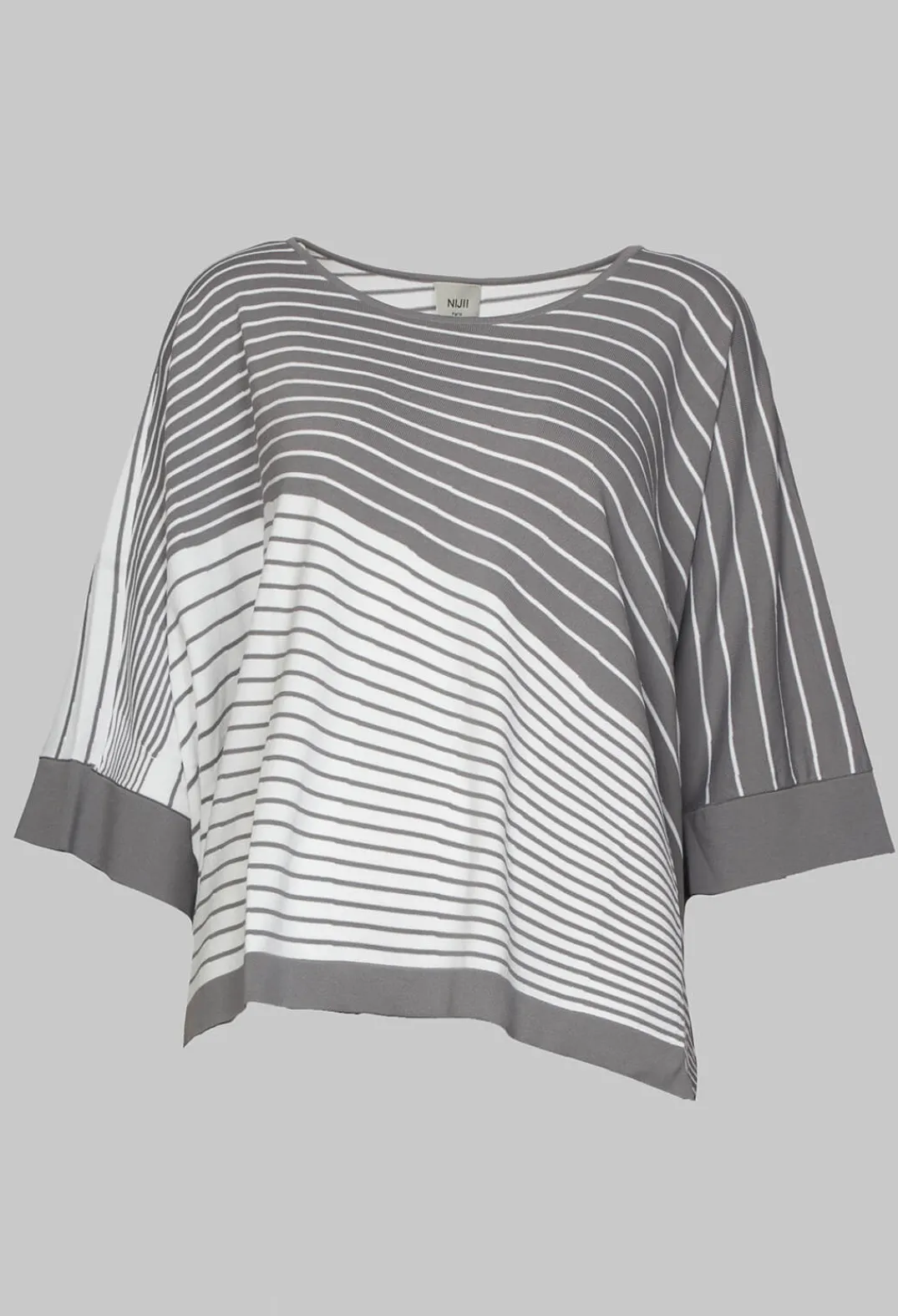 Nijii Jumpers^Striped Batwing Jumper in Grey and White