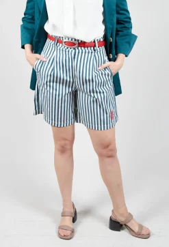 Beatrice B Shorts^Striped Bermuda Shorts in Poseidon Green