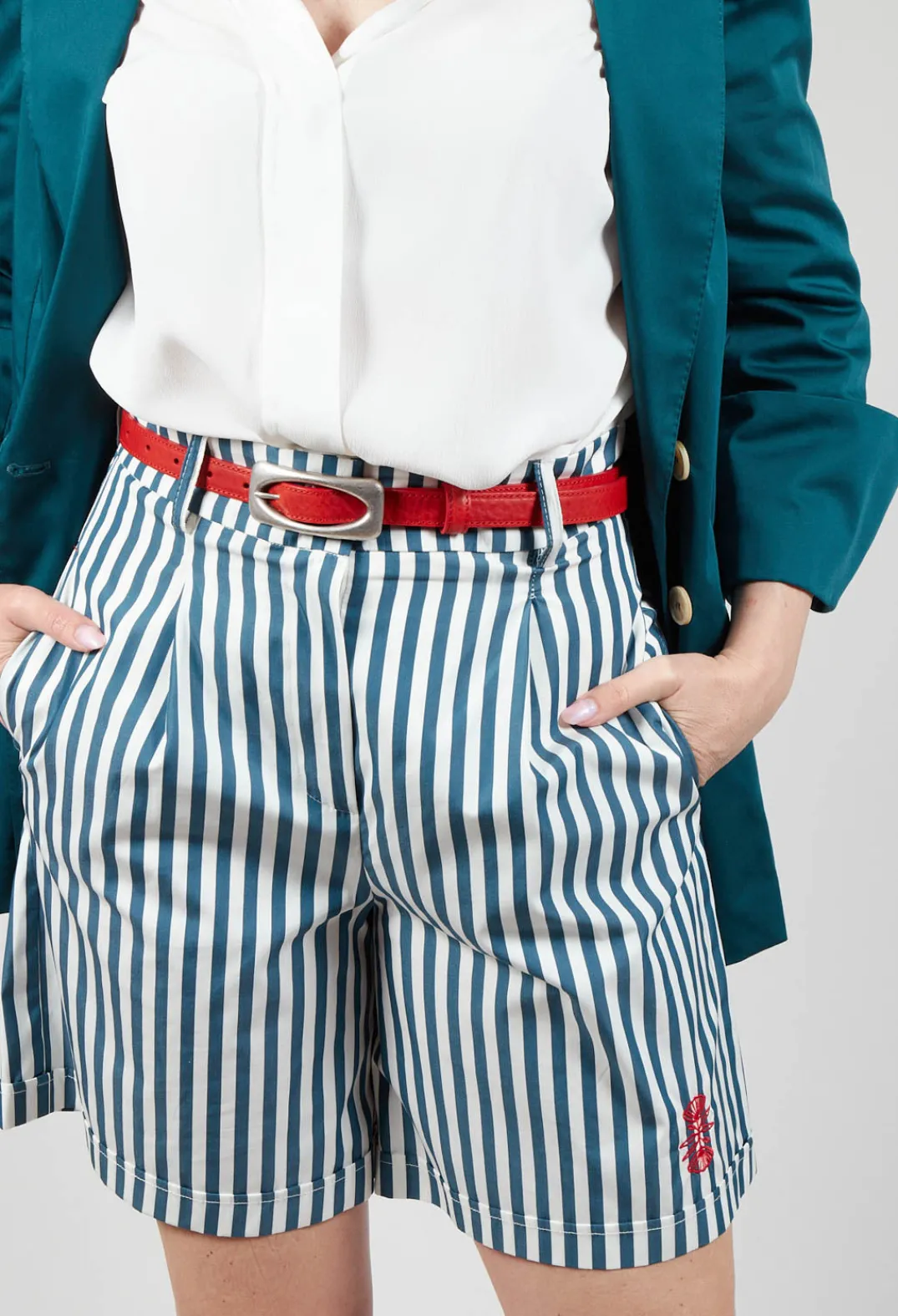 Beatrice B Shorts^Striped Bermuda Shorts in Poseidon Green