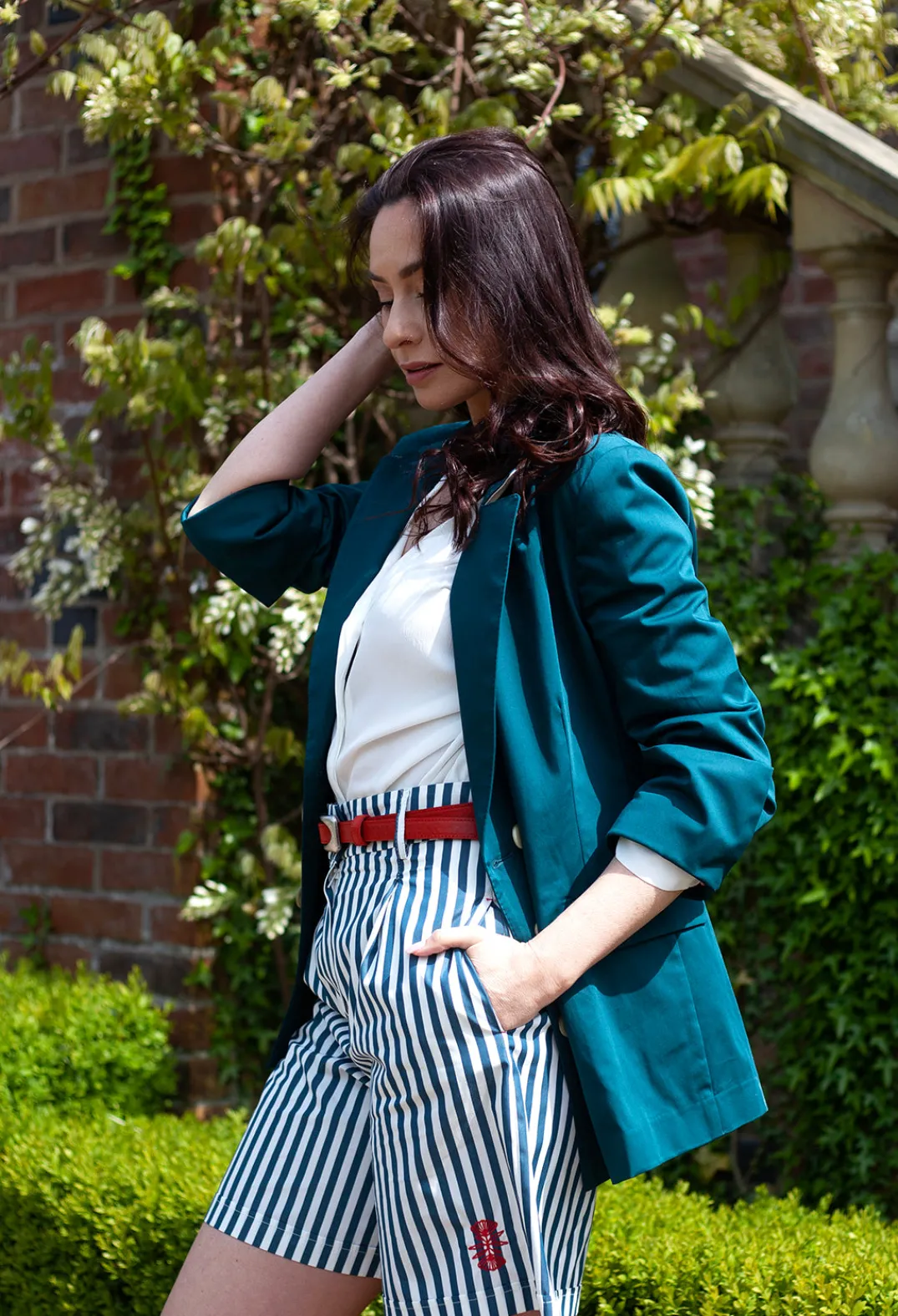 Beatrice B Shorts^Striped Bermuda Shorts in Poseidon Green
