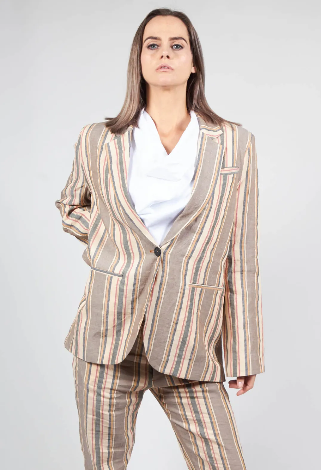 Nostra Santissima Jackets^Striped Blazer with Single Button Fastening