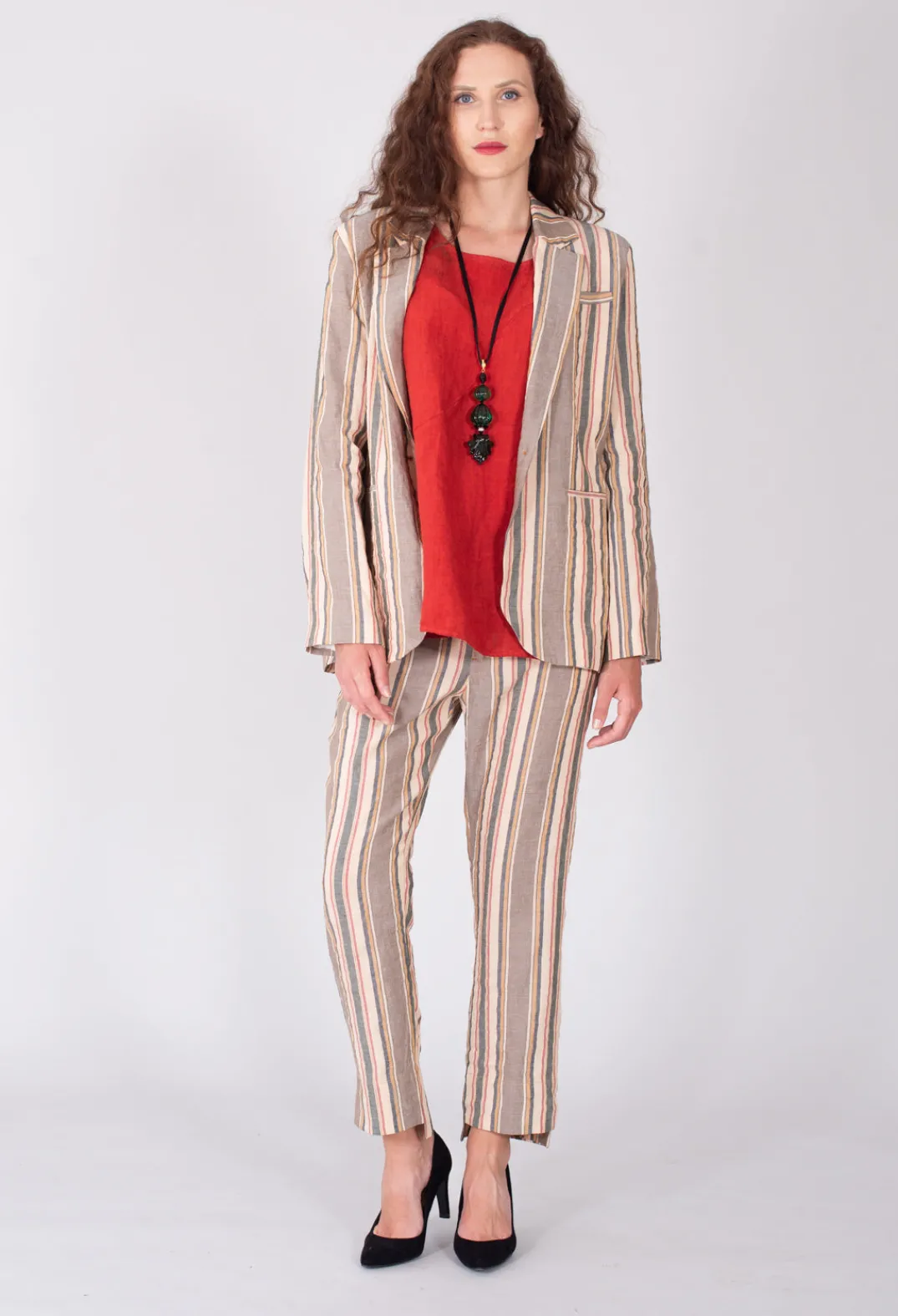 Nostra Santissima Jackets^Striped Blazer with Single Button Fastening