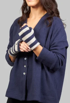 Album Di Famiglia Gloves^Striped Fingerless Gloves in Navy