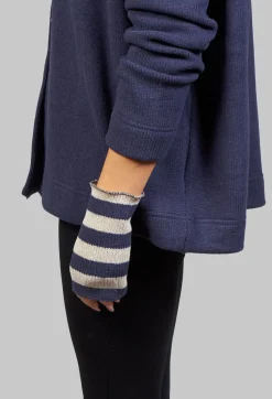 Album Di Famiglia Gloves^Striped Fingerless Gloves in Navy