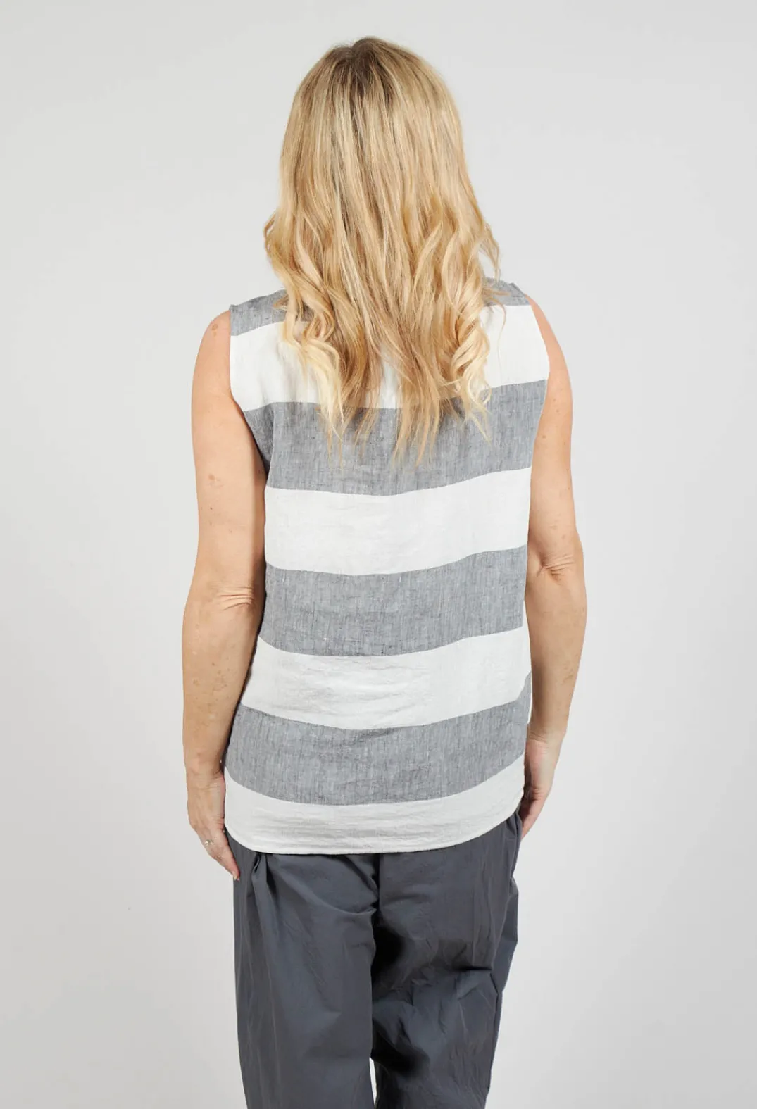 Apuntob Shirts & Blouses^Striped Linen Blouse in Milk/Black
