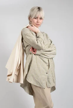 Operificio Neirami Shirts & Blouses^Striped Pleated Back Shirt in Riga Avocado