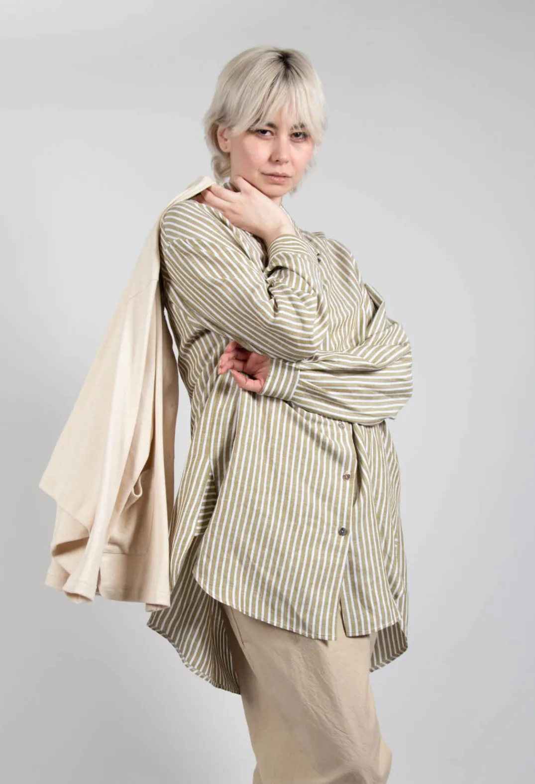 Operificio Neirami Shirts & Blouses^Striped Pleated Back Shirt in Riga Avocado