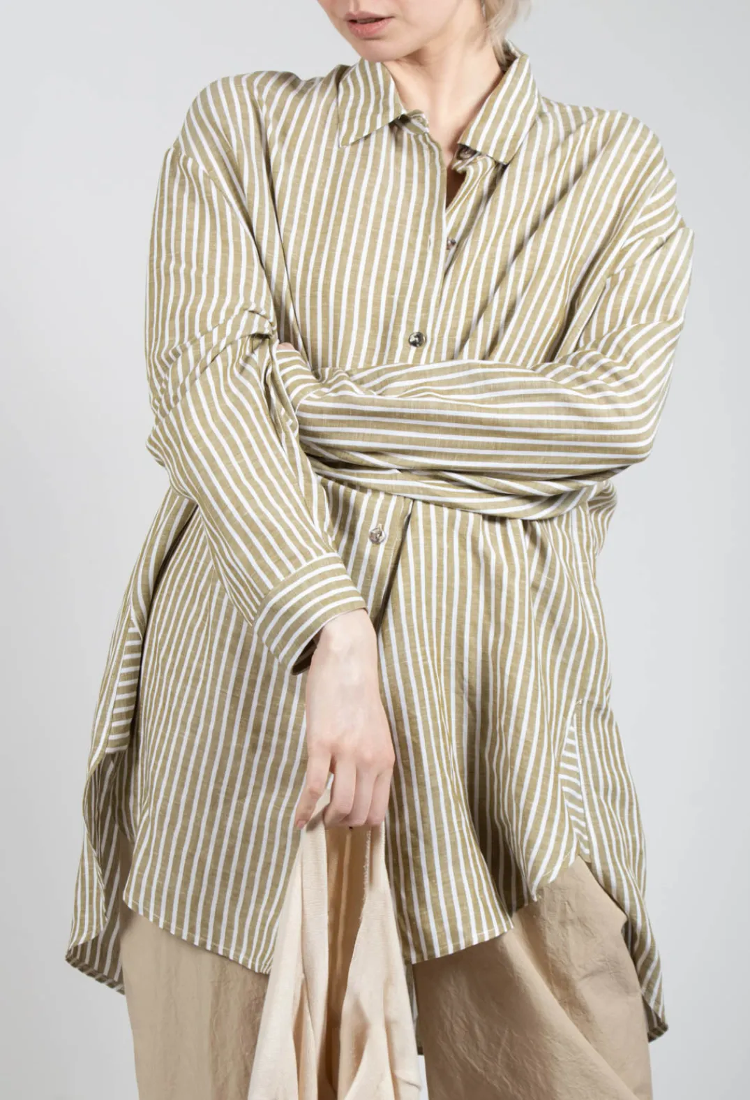 Operificio Neirami Shirts & Blouses^Striped Pleated Back Shirt in Riga Avocado