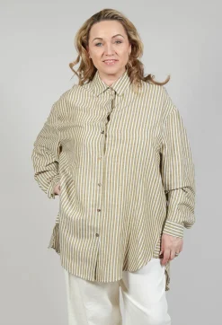 Operificio Neirami Shirts & Blouses^Striped Pleated Back Shirt in Riga Avocado