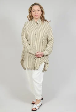 Operificio Neirami Shirts & Blouses^Striped Pleated Back Shirt in Riga Avocado