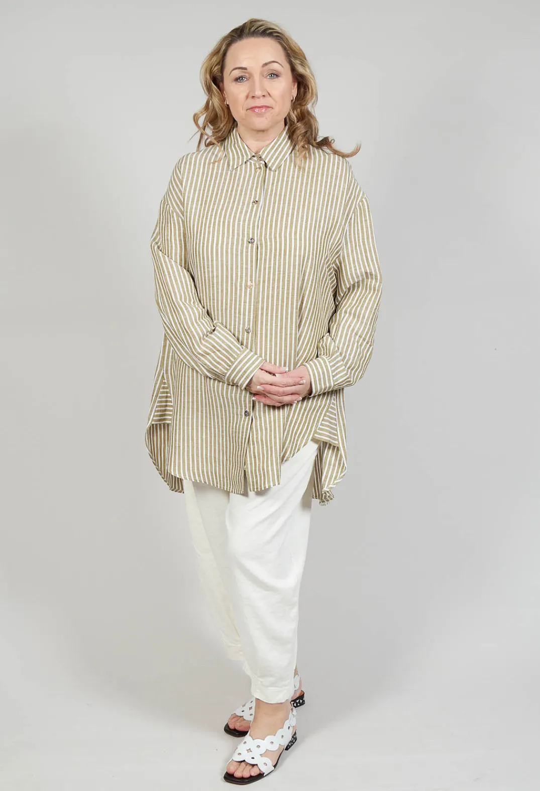 Operificio Neirami Shirts & Blouses^Striped Pleated Back Shirt in Riga Avocado