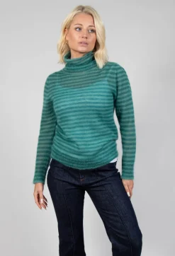 Sfizio Knitwear|Jumpers^Striped Turtleneck Sweater in Teal Green