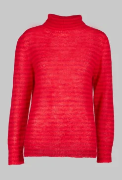 Sfizio Knitwear|Jumpers^Striped Turtleneck Sweater in Adrenaline Red