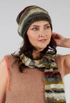 Butapana Hats^Striped Wool Hat in Taupe